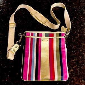 Coach Multicolored Striped Satin Crossbody Bag